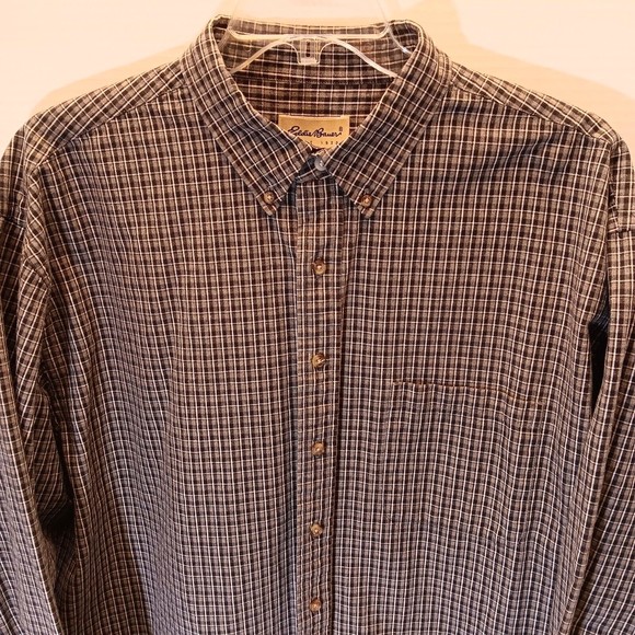 Eddie Bauer Heavy Cotton Long Sleeve Button Down Brown Plaid Shirt Men 2XL/T - Picture 4 of 8